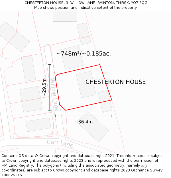 CHESTERTON HOUSE, 3, WILLOW LANE, RAINTON, THIRSK, YO7 3QG: Plot and title map