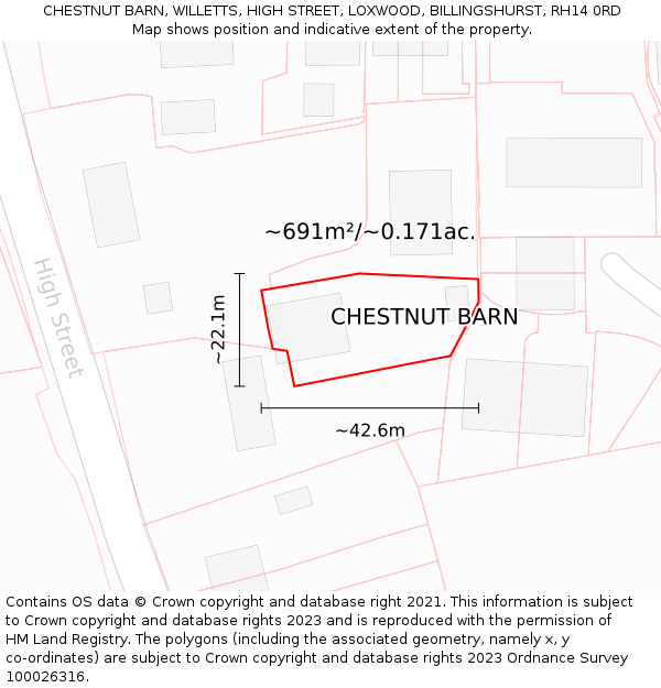 CHESTNUT BARN, WILLETTS, HIGH STREET, LOXWOOD, BILLINGSHURST, RH14 0RD: Plot and title map