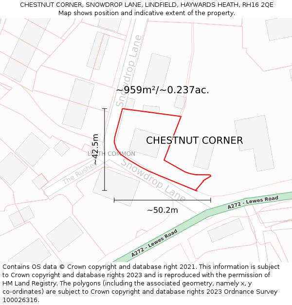 CHESTNUT CORNER, SNOWDROP LANE, LINDFIELD, HAYWARDS HEATH, RH16 2QE: Plot and title map