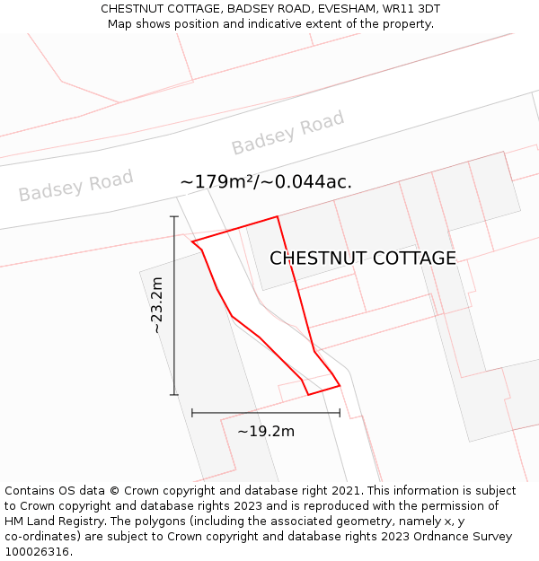 CHESTNUT COTTAGE, BADSEY ROAD, EVESHAM, WR11 3DT: Plot and title map