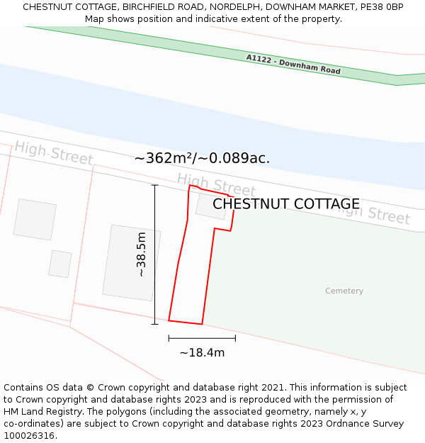 CHESTNUT COTTAGE, BIRCHFIELD ROAD, NORDELPH, DOWNHAM MARKET, PE38 0BP: Plot and title map