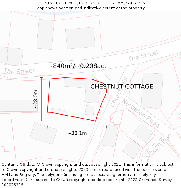 CHESTNUT COTTAGE, BURTON, CHIPPENHAM, SN14 7LS: Plot and title map