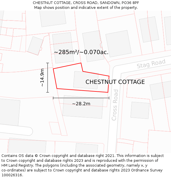 CHESTNUT COTTAGE, CROSS ROAD, SANDOWN, PO36 8PF: Plot and title map