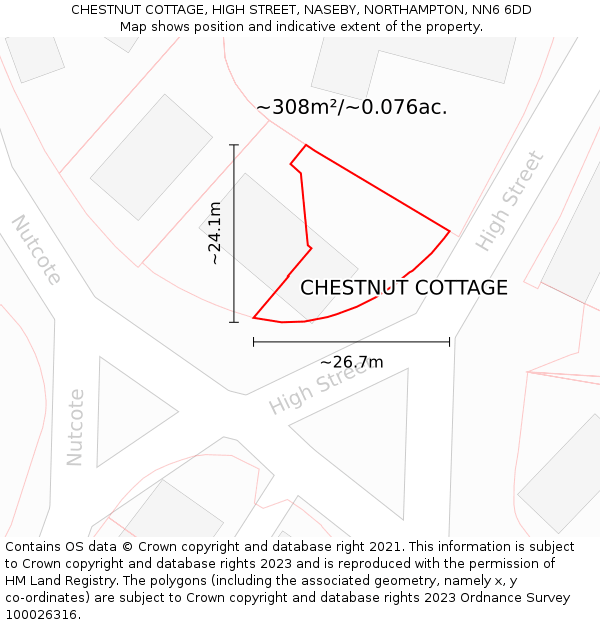 CHESTNUT COTTAGE, HIGH STREET, NASEBY, NORTHAMPTON, NN6 6DD: Plot and title map