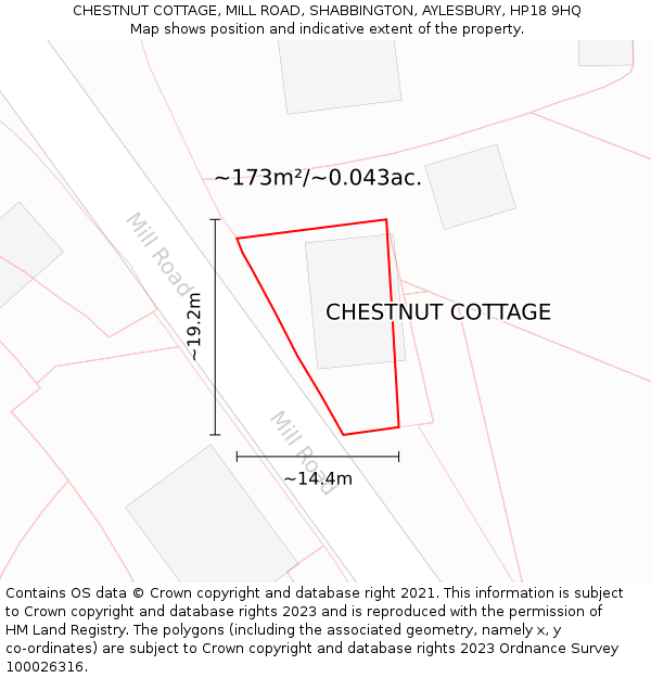 CHESTNUT COTTAGE, MILL ROAD, SHABBINGTON, AYLESBURY, HP18 9HQ: Plot and title map