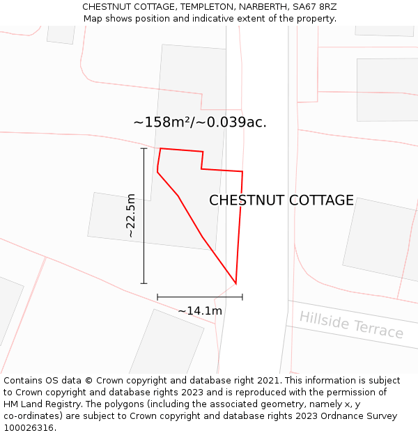 CHESTNUT COTTAGE, TEMPLETON, NARBERTH, SA67 8RZ: Plot and title map