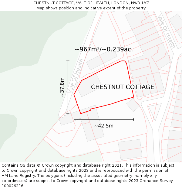 CHESTNUT COTTAGE, VALE OF HEALTH, LONDON, NW3 1AZ: Plot and title map