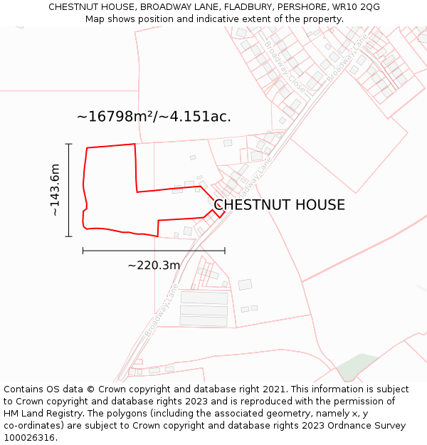 CHESTNUT HOUSE, BROADWAY LANE, FLADBURY, PERSHORE, WR10 2QG: Plot and title map