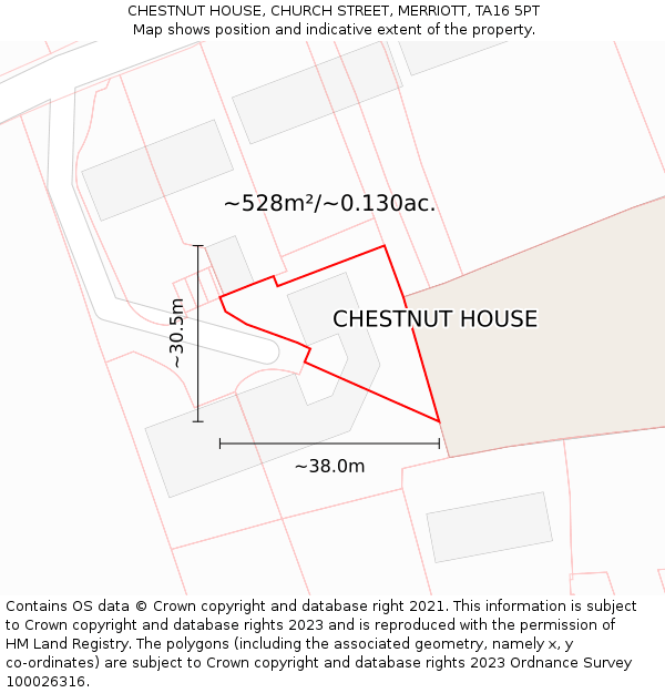 CHESTNUT HOUSE, CHURCH STREET, MERRIOTT, TA16 5PT: Plot and title map