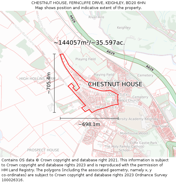 CHESTNUT HOUSE, FERNCLIFFE DRIVE, KEIGHLEY, BD20 6HN: Plot and title map