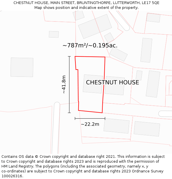 CHESTNUT HOUSE, MAIN STREET, BRUNTINGTHORPE, LUTTERWORTH, LE17 5QE: Plot and title map