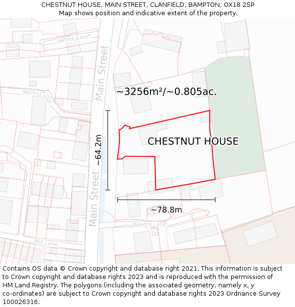 CHESTNUT HOUSE, MAIN STREET, CLANFIELD, BAMPTON, OX18 2SP: Plot and title map