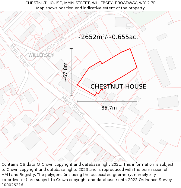 CHESTNUT HOUSE, MAIN STREET, WILLERSEY, BROADWAY, WR12 7PJ: Plot and title map