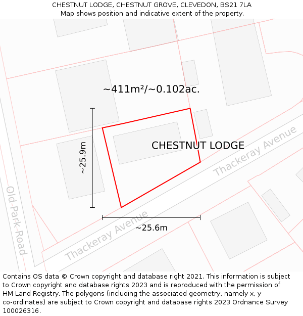 CHESTNUT LODGE, CHESTNUT GROVE, CLEVEDON, BS21 7LA: Plot and title map