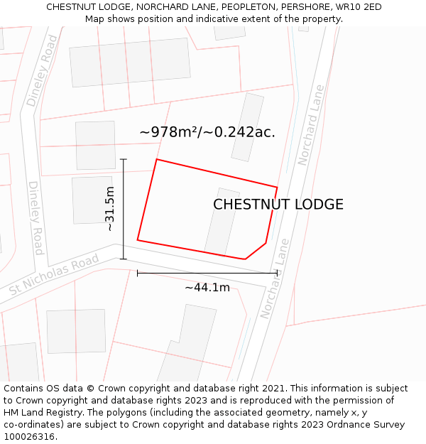 CHESTNUT LODGE, NORCHARD LANE, PEOPLETON, PERSHORE, WR10 2ED: Plot and title map