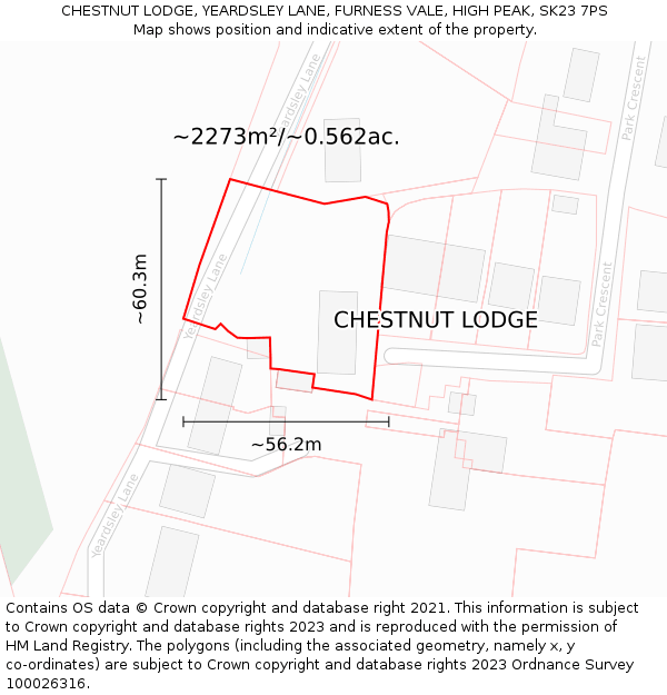 CHESTNUT LODGE, YEARDSLEY LANE, FURNESS VALE, HIGH PEAK, SK23 7PS: Plot and title map