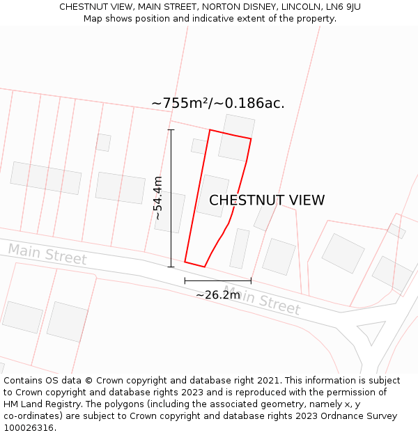 CHESTNUT VIEW, MAIN STREET, NORTON DISNEY, LINCOLN, LN6 9JU: Plot and title map