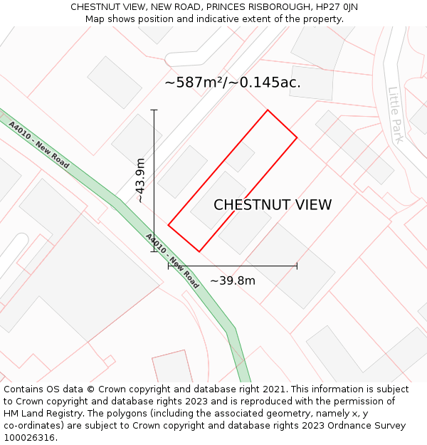 CHESTNUT VIEW, NEW ROAD, PRINCES RISBOROUGH, HP27 0JN: Plot and title map