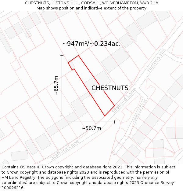 CHESTNUTS, HISTONS HILL, CODSALL, WOLVERHAMPTON, WV8 2HA: Plot and title map