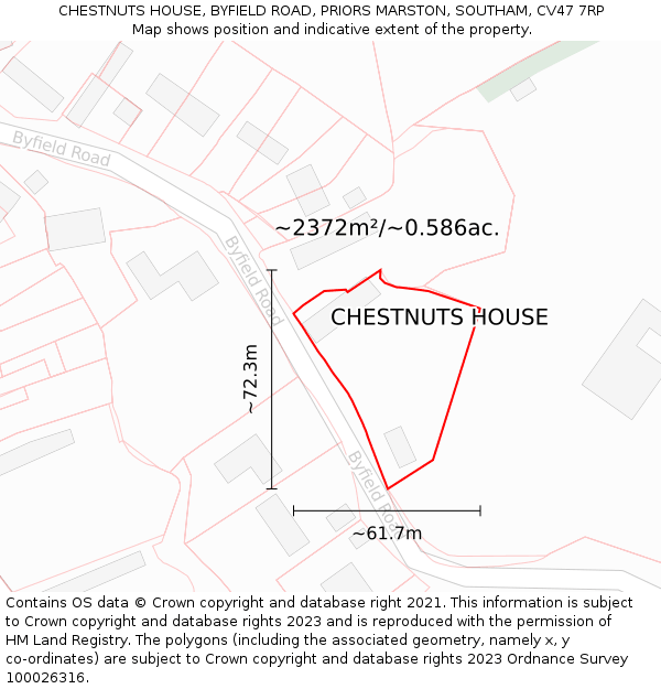 CHESTNUTS HOUSE, BYFIELD ROAD, PRIORS MARSTON, SOUTHAM, CV47 7RP: Plot and title map