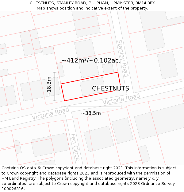 CHESTNUTS, STANLEY ROAD, BULPHAN, UPMINSTER, RM14 3RX: Plot and title map