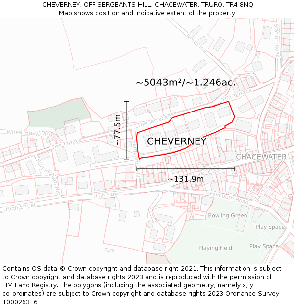 CHEVERNEY, OFF SERGEANTS HILL, CHACEWATER, TRURO, TR4 8NQ: Plot and title map