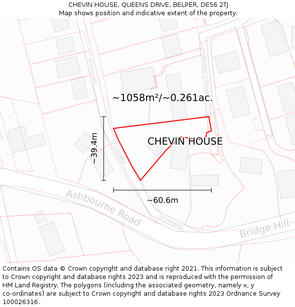 CHEVIN HOUSE, QUEENS DRIVE, BELPER, DE56 2TJ: Plot and title map