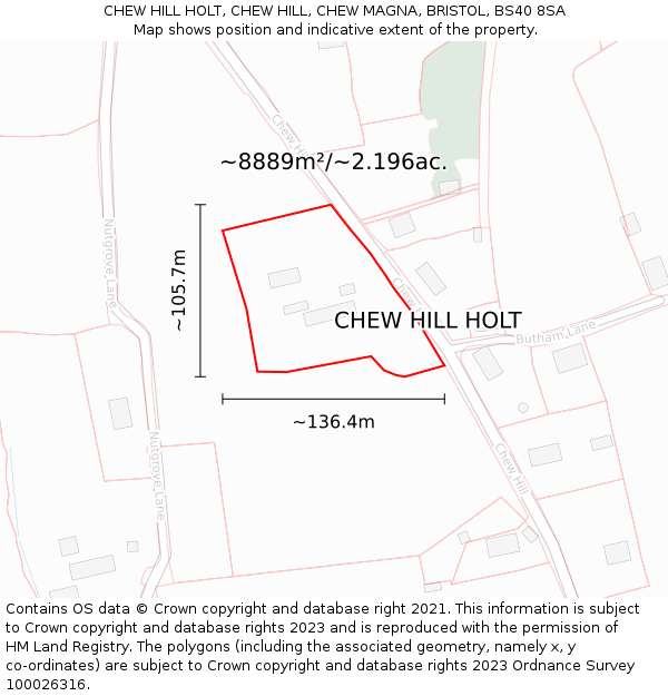 CHEW HILL HOLT, CHEW HILL, CHEW MAGNA, BRISTOL, BS40 8SA: Plot and title map