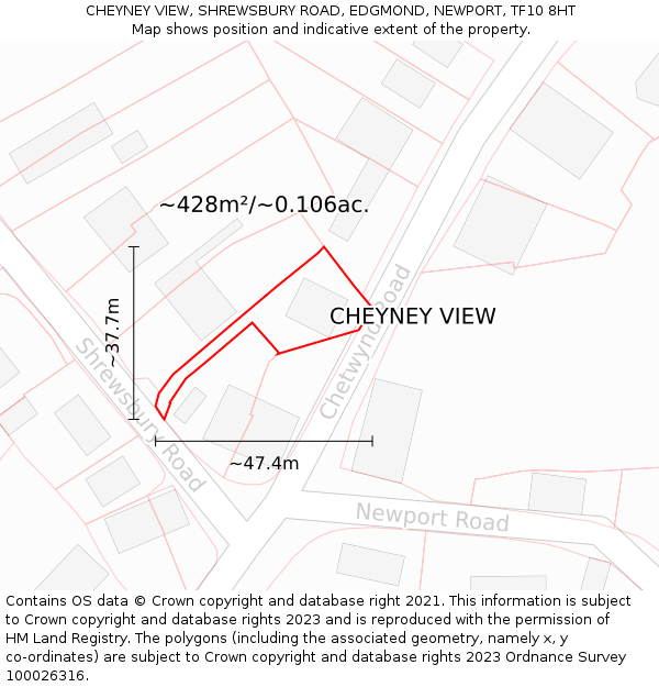 CHEYNEY VIEW, SHREWSBURY ROAD, EDGMOND, NEWPORT, TF10 8HT: Plot and title map