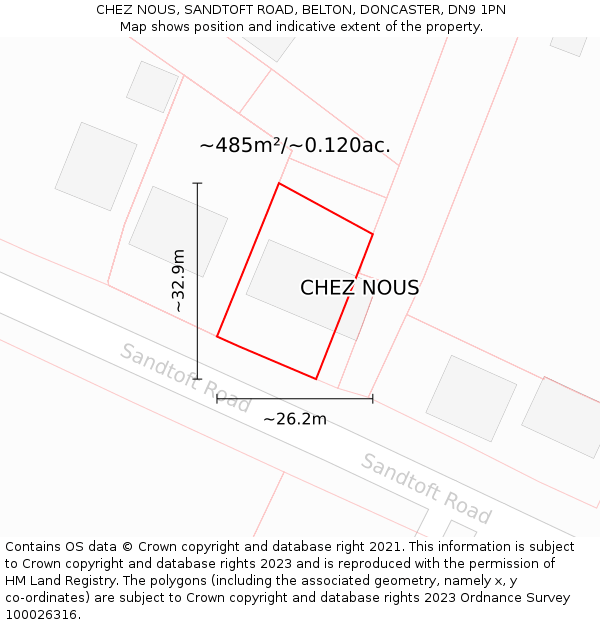 CHEZ NOUS, SANDTOFT ROAD, BELTON, DONCASTER, DN9 1PN: Plot and title map