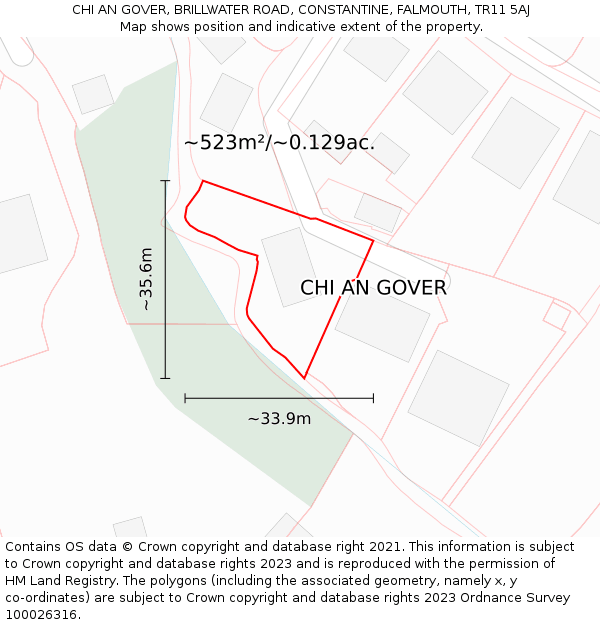 CHI AN GOVER, BRILLWATER ROAD, CONSTANTINE, FALMOUTH, TR11 5AJ: Plot and title map