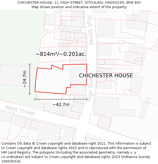 CHICHESTER HOUSE, 11, HIGH STREET, DITCHLING, HASSOCKS, BN6 8SY: Plot and title map