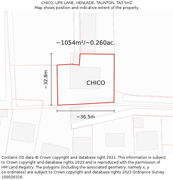 CHICO, LIPE LANE, HENLADE, TAUNTON, TA3 5HZ: Plot and title map