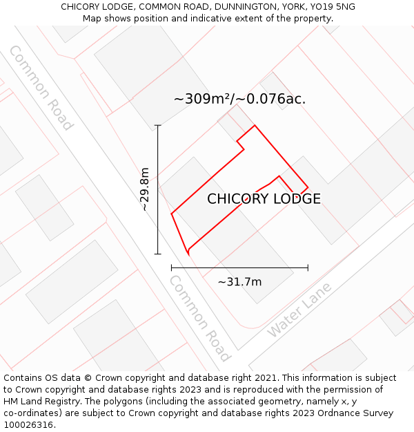 CHICORY LODGE, COMMON ROAD, DUNNINGTON, YORK, YO19 5NG: Plot and title map