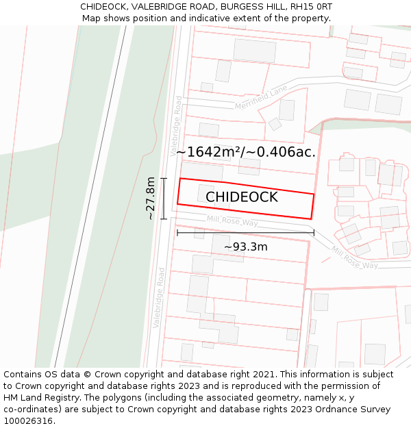 CHIDEOCK, VALEBRIDGE ROAD, BURGESS HILL, RH15 0RT: Plot and title map