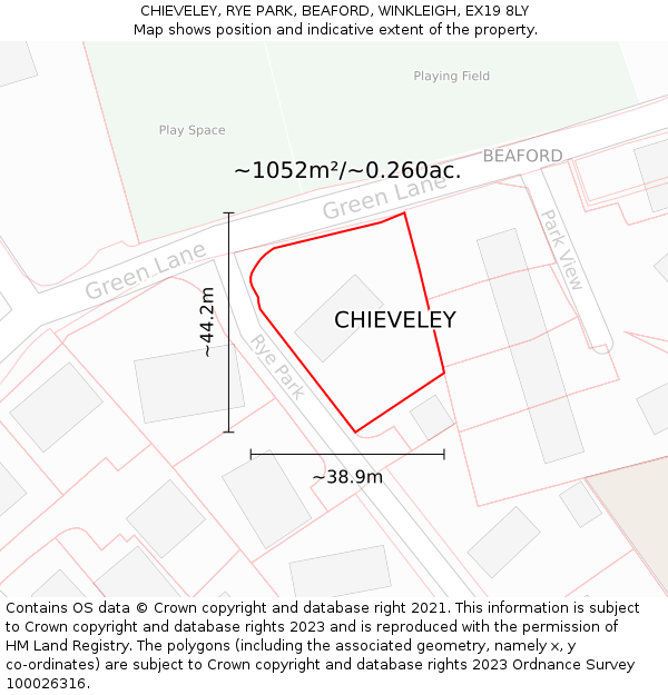 CHIEVELEY, RYE PARK, BEAFORD, WINKLEIGH, EX19 8LY: Plot and title map