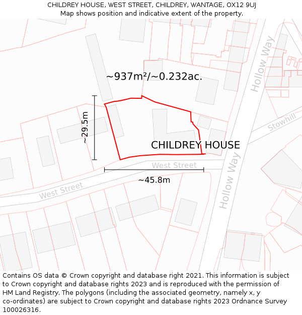 CHILDREY HOUSE, WEST STREET, CHILDREY, WANTAGE, OX12 9UJ: Plot and title map