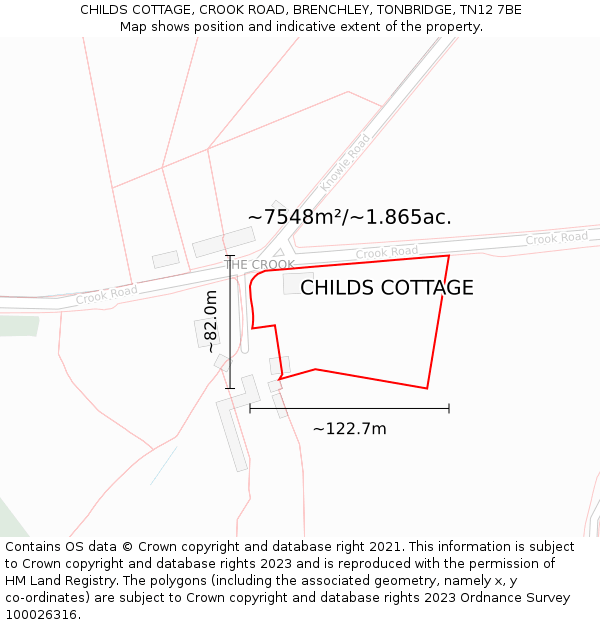 CHILDS COTTAGE, CROOK ROAD, BRENCHLEY, TONBRIDGE, TN12 7BE: Plot and title map