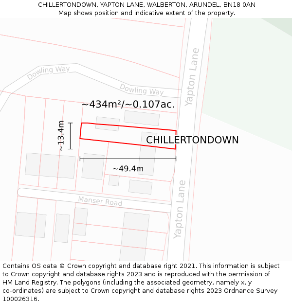 CHILLERTONDOWN, YAPTON LANE, WALBERTON, ARUNDEL, BN18 0AN: Plot and title map