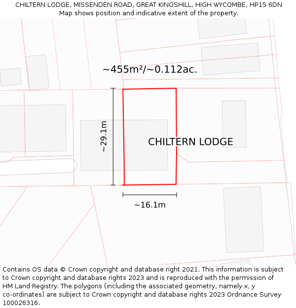 CHILTERN LODGE, MISSENDEN ROAD, GREAT KINGSHILL, HIGH WYCOMBE, HP15 6DN: Plot and title map