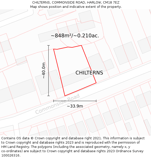 CHILTERNS, COMMONSIDE ROAD, HARLOW, CM18 7EZ: Plot and title map