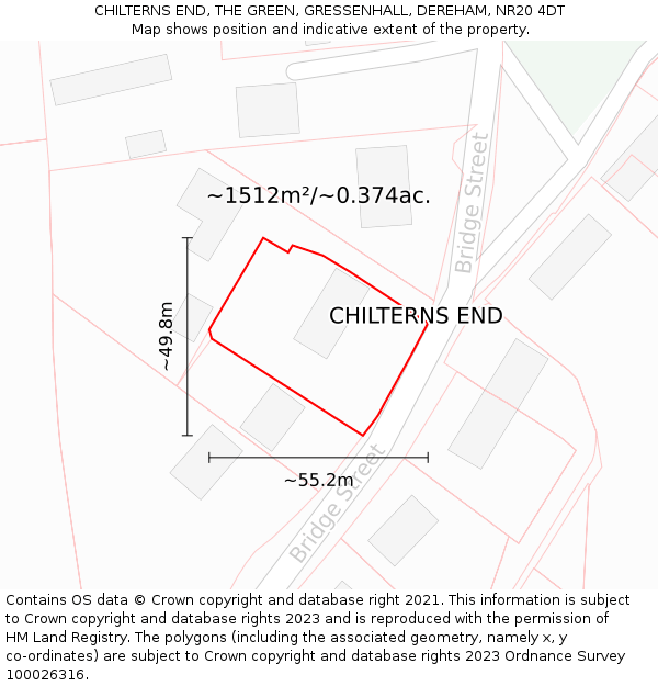 CHILTERNS END, THE GREEN, GRESSENHALL, DEREHAM, NR20 4DT: Plot and title map