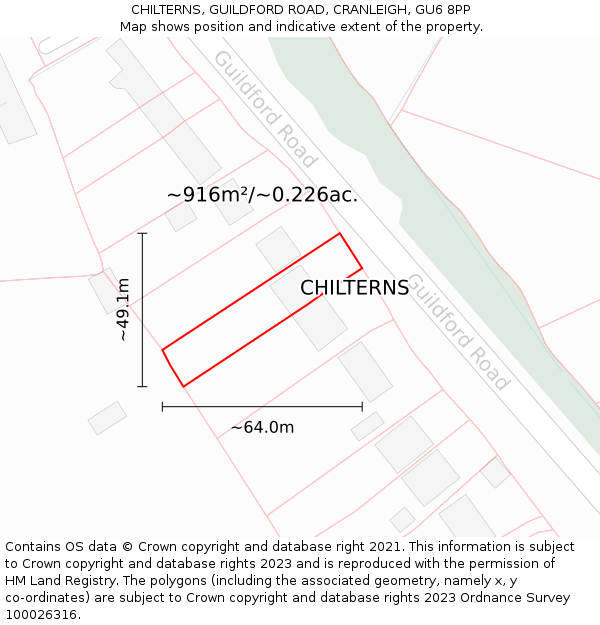 CHILTERNS, GUILDFORD ROAD, CRANLEIGH, GU6 8PP: Plot and title map