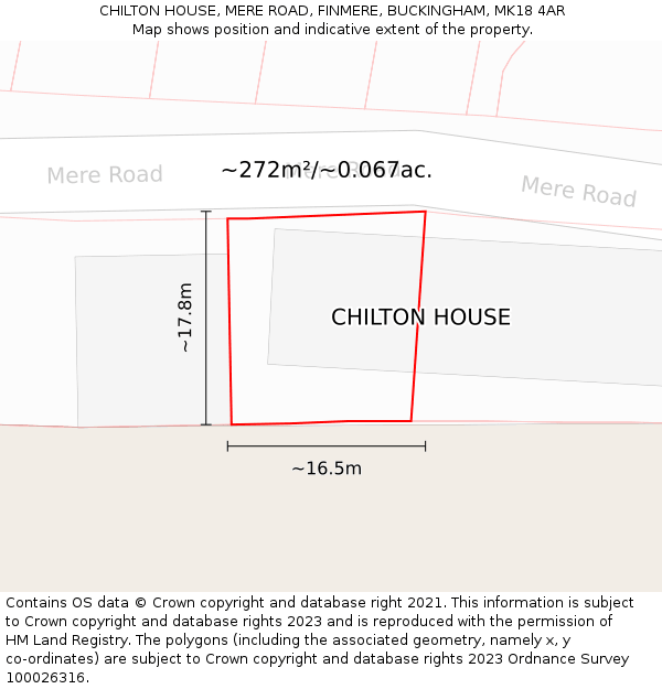 CHILTON HOUSE, MERE ROAD, FINMERE, BUCKINGHAM, MK18 4AR: Plot and title map