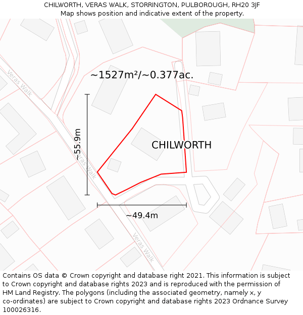 CHILWORTH, VERAS WALK, STORRINGTON, PULBOROUGH, RH20 3JF: Plot and title map