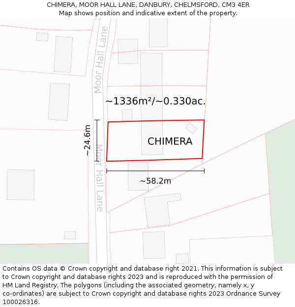 CHIMERA, MOOR HALL LANE, DANBURY, CHELMSFORD, CM3 4ER: Plot and title map