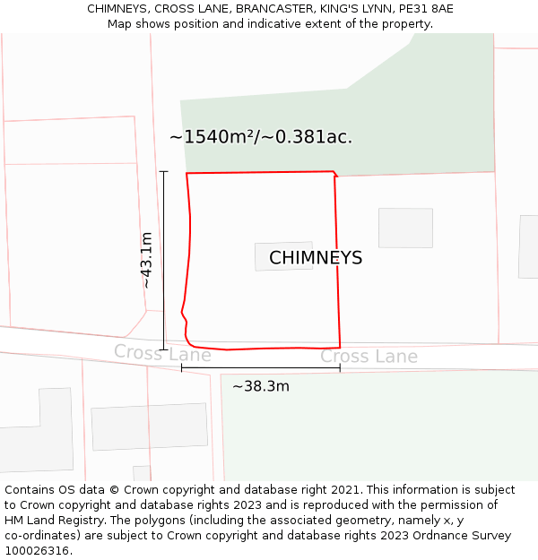 CHIMNEYS, CROSS LANE, BRANCASTER, KING'S LYNN, PE31 8AE: Plot and title map