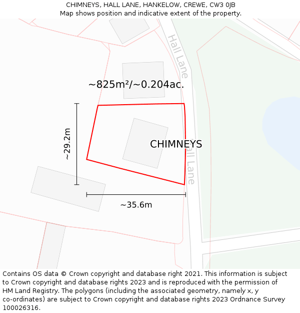 CHIMNEYS, HALL LANE, HANKELOW, CREWE, CW3 0JB: Plot and title map