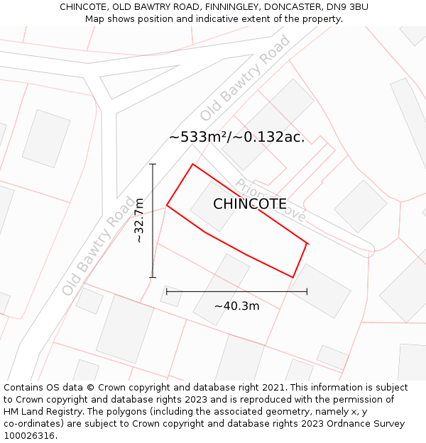 CHINCOTE, OLD BAWTRY ROAD, FINNINGLEY, DONCASTER, DN9 3BU: Plot and title map