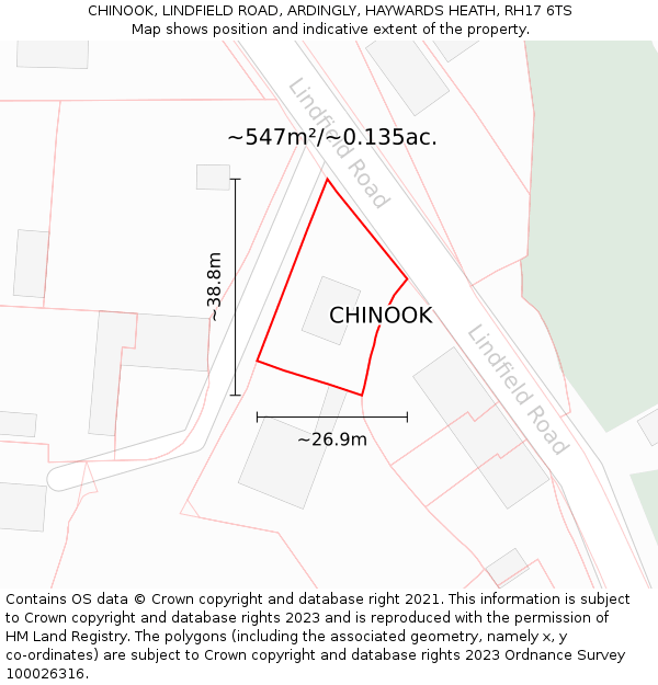 CHINOOK, LINDFIELD ROAD, ARDINGLY, HAYWARDS HEATH, RH17 6TS: Plot and title map